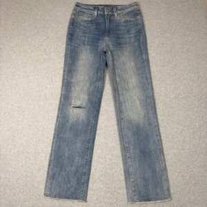 Chicos High Rise Straight Leg Jeans Blue Light Wash Distressed Denim Womens 2T